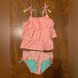 Justice Pink Leopard Print Ruffle Tankini Swim Set